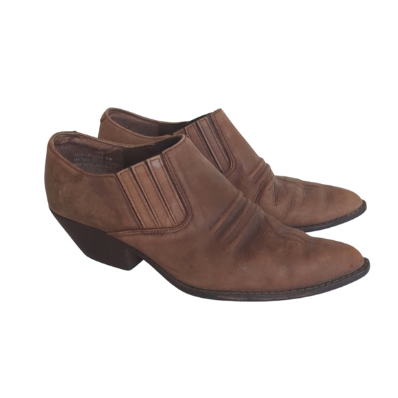 Maine Woods Shoes - Vintage Maine Woods Dude Leather Tooling Cowgirl Western Ankle Shooties 9M Brown